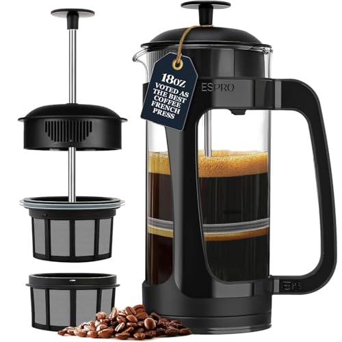 ESPRO P3 French Press Coffee Maker – Patented Double Micro-Filter for Grit-Free Brew, Heat Resistant thicker Borosilicat - Detailed View