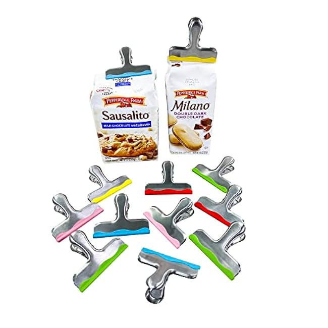 12 Pack Metal Chip Clips with Silicone Edges ¨C Heavy Duty Bag Clips for Food Packages, Kitchen, Office ¨C Color Coded, Air Tight Extra Strong Clamps, 3 Inches Wide (12)