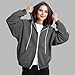 Womens Double Zip Sweatshirt Long Sleeve Loose Fit Drawstring Fall Coats Casual Solid Color Loose Fit Comfy Jackets S-2XL