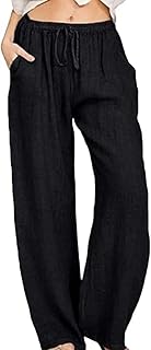 yoeasy Women Cotton Linen Drawstring Wide Leg Pants High Waisted Casual Loose Trousers with Pockets