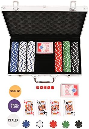 M.Y Texas Hold'em Poker Set - 300 Piece Set in Aluminium Case with 11.5g Heavyweight Poker Chips 2 Decks of Playing Cards Dealer Big Blind and Small Blind Buttons and 5 Dice