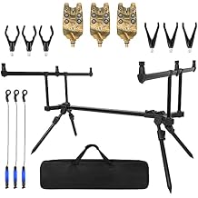 Adjustable Retractable Carp Fishing Rod Stand - Holder & Bite Alarm with 3 Fishing Bait Set