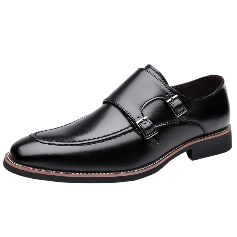 Dress Oxford Shoes for Men Double Monk Leather Prom Slip-on Pointed Toe Prom Non Slip Anti-Slip Shoe