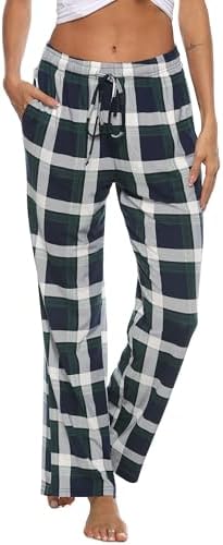 Vlazom Damen Karierte Schlafanzughose Lange Weich Pyjamahose für Frauen Loungehose Freizeithose Yogahose Sporthose mit Taschen S-XXL