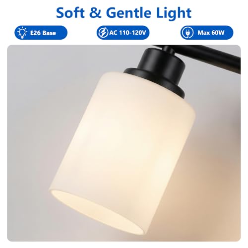 Image of Unicozin 2 Light Bathroom Light Fixtures, Modern Vanity Lights with Milky Glass Shade, Black Wall Lamp Over Mirror for Bathroom, Living Room, Cabinet, Bedroom, E26 Base