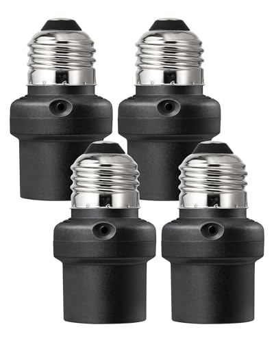 DEWENWILS ���C�g�Z���T�[�\�P�b�g 4�p�b�N �[��ꂩ��閾���܂ł̎���E26/E27�\�P�b�g�A�_�v�^�[ �|�[�`/�ǏƖ����p�_�u���Z���T�[ ���M��/CFL/LED/�n���Q���Ή� �u���b�N ETL�F�؍ς�