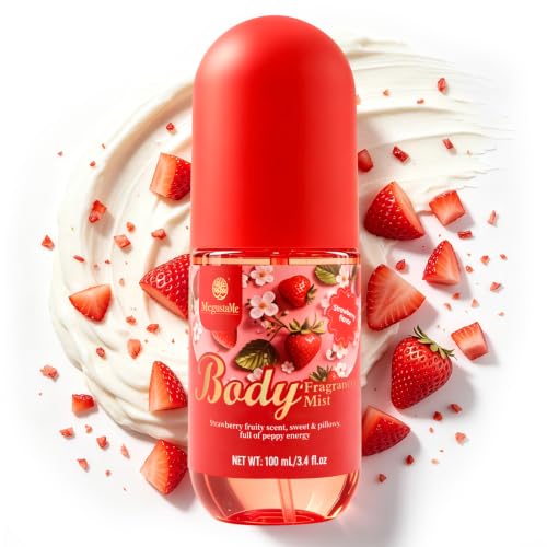 MegustaMe Strawberry Body Mist for Women, Non-Greasy Quick Dry Light Perfume Spray, Travel Size 3.38 fl oz, Paraben & Phthalate Free, Vegan Cruelty-Free Clean Beauty Fragrance Mist