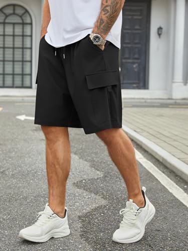 Image of Hardaddy Men's Casual Stretch Cargo Shorts Classic Drawstring Elastic Waist Relaxed Fit Work Short with 5 Pockets