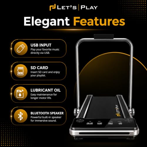 Image of LET'S PLAY 3 in 1 Walking Pad Treadmill for Home Office, 5HP Peak DC Motorized Foldable Under Desk Running Machine, 130Kg User Weight, 12 Km /Hr Max Speed, Remote Control, Bluetooth Speaker