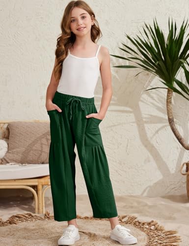 Image of COZYPOIN Girl's Wide Leg Pants Elastic Waist Loose Fit Flowy Casual Beach Palazzo Harem Trousers with Pockets 5-14 Y