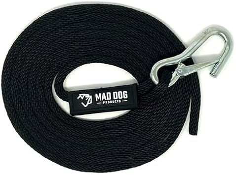 Mad Dog Products Fresh Water Launch Line with Clip 3/8" x 15 Solid Braid Black Jet Ski Dock Line Boat Accessory for Waverunner, Seadoo, Kayak, PWC
