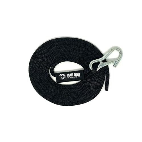 Mad Dog Products Fresh Water Launch Line with Clip 3/8" x 15' Solid Braid Black Jet Ski Dock Line Boat Accessory for Waverunner, Seadoo, Kayak, PWC