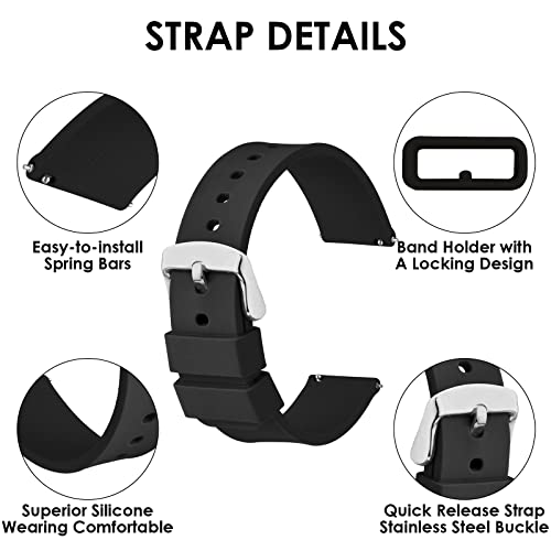 Cobee 2 Pcs Silicone Watch Bands, Quick-Release Waterproof Soft Watch Straps With Black Or Silver Stainless Steel Buckle Compatible With Smart Watch Sport Watch Wrist Straps For Men Women (18Mm-Black) #TOP3