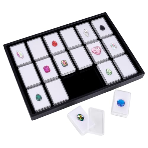 PH PandaHall Soporte para 18 gemas con funda, caja de exhibición de piedras preciosas de 2.2 x 1.4 pulgadas, caja cuadrada de almacenamiento de piedras preciosas, organizador de gemas con espuma para