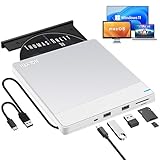 NOLYTH Unità DVD esterna per MacBook: masterizzatore CD USB 3.0 Type-C esterno con porte USB SD/TF/2 per PC portatile - Portatile Plug & Play Trasferimento dati veloce per Mac Windows 11/10 (bianco