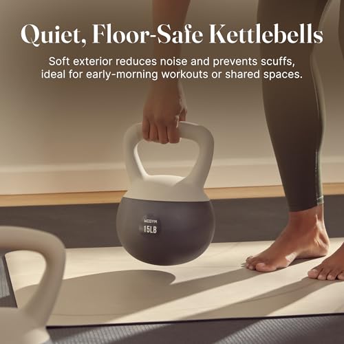 WeGym Soft Kettlebell Set with Cushioned Impact Resistant Base, Anti Slip Wide Grip Handle for Home Workouts, Weightlifting, Full Body Training (10+15+20LB Sandstone-3 PCS) by WeGym - Image 5