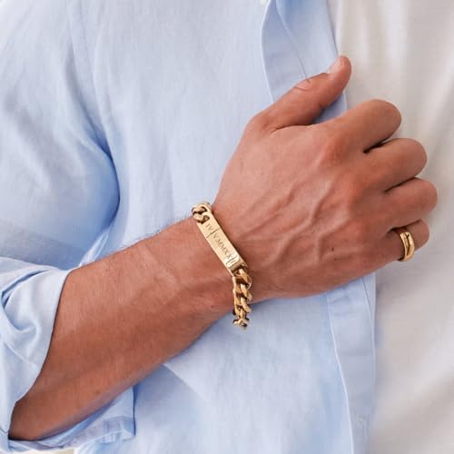 Men's Personalized Gold Roman Numeral Date Bracelet, 8.5" long - Custom Engraved Bracelet for Men - Birthday Gift for Him - Graduation Gift - Gifts for Dad3