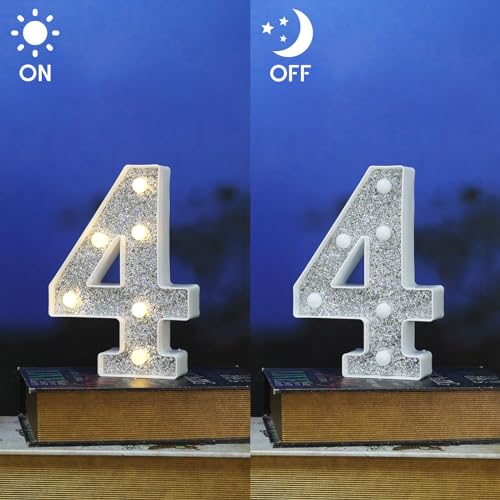 Image of Light Up Letters, Marquee Light Letter for Table Decorations, Glitter Light Up Signs for Prom, Events, or Engagement Party Decor, Featuring Alphabet & Number Lighted Letters, Number 4