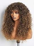 GORGIUS Veralux Blend Shaggy Haircuts Ombre Curly Wig with Bangs Honey Colored Wig Crafted with Style-Archive Technology: Premium Fiber & Remy Human Hair Blended, Realistic Look with True Scalp