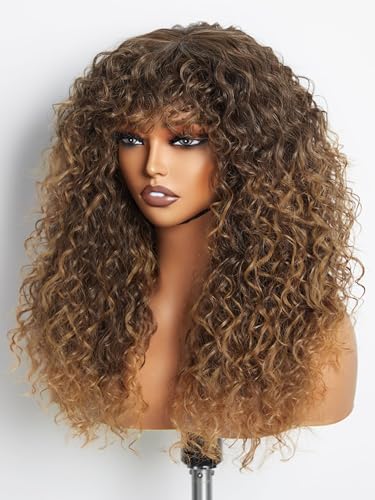 GORGIUS Veralux Blend Shaggy Haircuts Ombre Curly Wig with Bangs