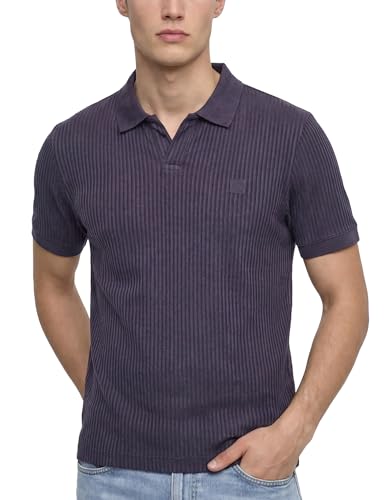 Image of DAMENSCH Men Striped Texture, Cotton-Rich Comfort, Easy Regular fit, Solid Colours Striped Polos