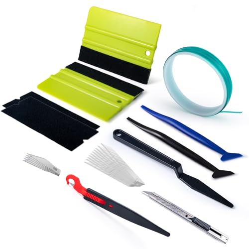 FOSHIO Vinyl Werkzeug Kit Folierung Set Autofolie Rakel Set für Tönungsfolie Wrap, Mit 5M Messerloses Knife Tape, Filzrakel, Cuttermesser, Micro Rakel, Klinge Ersetzen FOSHIO Vinyl Werkzeug Kit Folierung Set Autofolie Rakel Set für Tönungsfolie Wrap, Mit 5M Messerloses Knife Tape, Filzrakel, Cuttermesser, Micro Rakel, Klinge Ersetzen