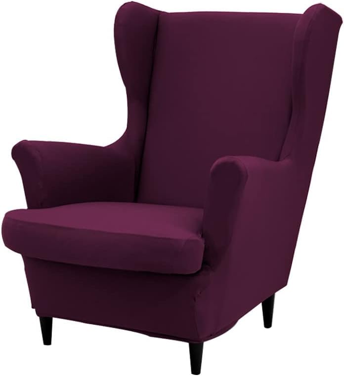 YeGang Wingback Chair Covers 2 Piece Stretch Wing Chair Slipcover, Solid Color Washable Spandex Fabric Sofa Cover Furniture Protector for Armchair Chairs Hotel Living Room Bedroom (Red Bean Paste)