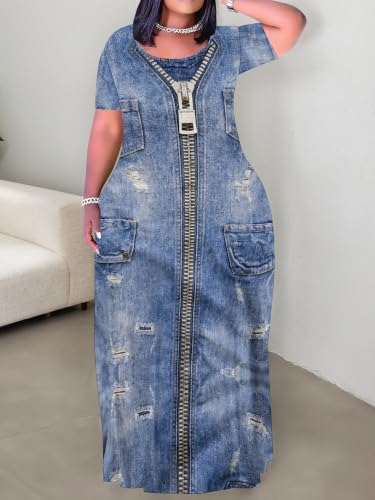 Image of Plus Size Maxi Dresses for Curvy Women T-Shirt Summer Sun Dresses Loose Fit