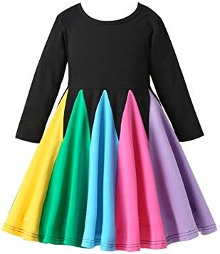 Toddler Baby Girls Rainbow Ruffle Strap Tutu Dress Casual Cotton Twirly Skater Skirt Kids Princess Birthday Outfits Summer Sundress Clothes Pageant Party A Line Dresses Black (Long Sleeve) 4-5T