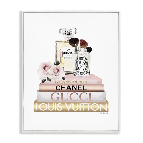 Image of Stupell Industries 'Glam Cosmetics on Fashion Books', Framed Giclee Art, White, 16 x 20 Inches, Easy to Hang and Sturdy, Made in USA, by Amanda Greenwood