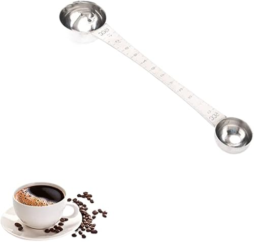 Cucharas medidoras de café de acero inoxidable con mango largo, 1 cucharada y 1 cucharadita de cuchara de doble cabeza con marca para café en polvo,