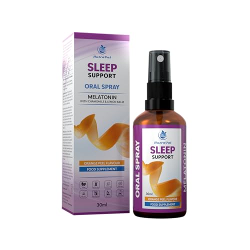 NutraVal® Sleep Support - Spray Oral con Melatonina, Manzanilla y Melisa – Complemento Alimenticio con Aceite MCT y Sabor Natural de Naranja, 30 ml