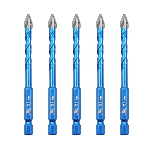 Head Eccentric Drill Bit 1/4" 6mm - 5pcs Carbide Tipped Drill bit Masonry Drill Bit Sets for Porcelain Ceramic Tiles Glass Hard Plastic Cement/Granite etc