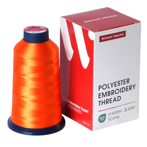 Image of Poolin Polyester Machine Embroidery Thread 4000M 40WT Neon Orange 0544 | Smooth Feeding with Stable Tension for Clean, Consistent Stitching on Home and Commercial Embroidery Machines