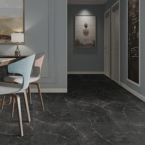 Peel And Stick Floor Tile, Black Grey Marble Vinyl Flooring, Durable And Waterproof For Update Bathroom Kitchen Basement, 11.8X11.8In, 10 Pcs #TOP3