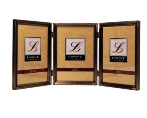Antique Brass 5x7 Hinged Triple Picture Frame - Bead Border Design