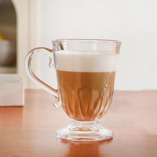 Image of Nestasia Set of 6 Transparent Glass Tea Cups (196ml Each) - Fluted 100% Food Safe & Chip-Resistant Glass Set | Perfect for Irish Coffee, Tea, Hot & Cold Beverages