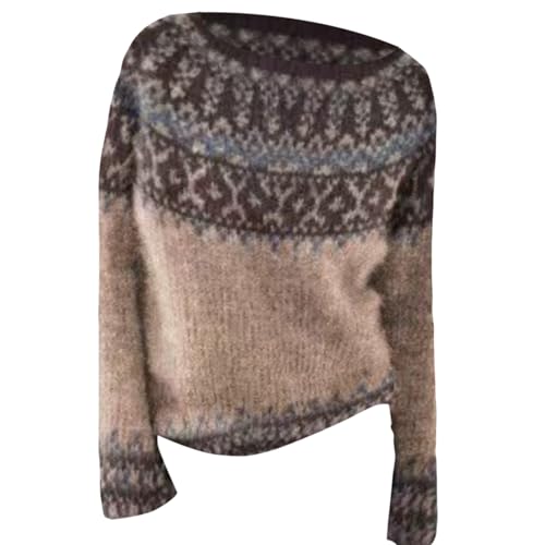 Womens Fair Isle Sweaters Vintage Sweater Ribbed Knit Colorful Crew Neck Long Sleeve Oversized Pullover Jumper Tops4