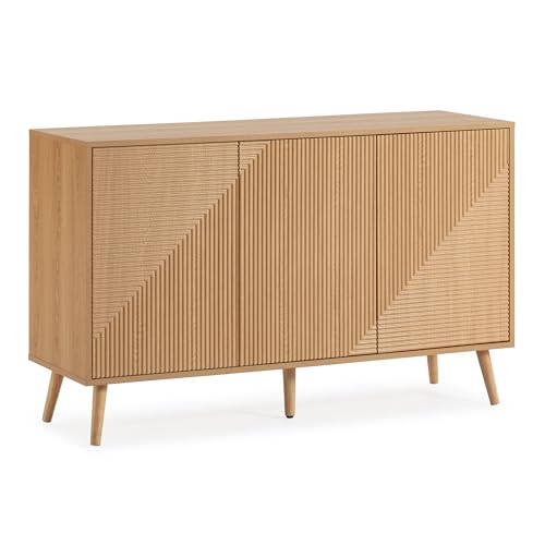 HOMN LIVING Buffet Telmo 3 Portes Effet Chêne, 120 cm (Largeur) 40 cm (Profondeur) 76 cm (Hauteur)