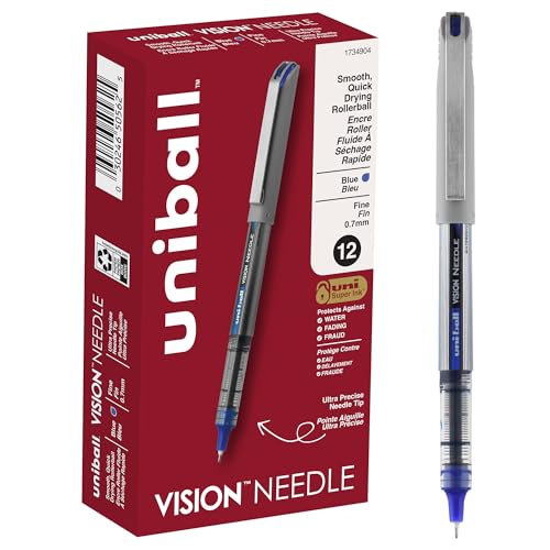 Image of uni-ball uniball Vision Needle Rollerball Pens with 0.7mm Fine Point, Blue, 12 Count