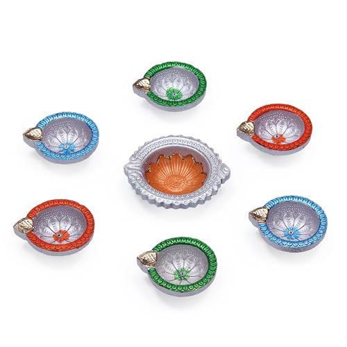 Premium Handmade Terracoaat Set of 7 Multicolor Clay Diya for Diwali Navratri Decorations Oil Lamp Diwali Clay Mitti Diya Tea Light Holder Home Decor Festival Gifts Puja Items (Design1) - Image 5
