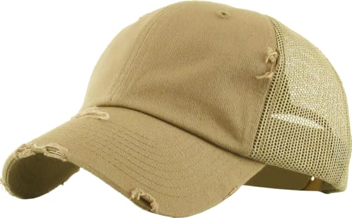 Image of KBETHOS Vintage Washed Distressed Cotton Dad Hat Baseball Cap Adjustable Polo Trucker Unisex Style Headwear
