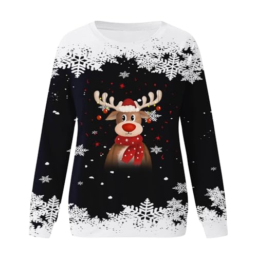 Sweatshirt femme pull col rond noir XL coupe ample vêtement graphique de Noël - 3