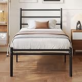 Yicensen Single Bed Frame with Headboard and Footboard, 3ft Metal Platform Bed Frame with Steel Slat Support, No Box Spring Needed, Noise Free, Easy Assembly, 36 cm High, Black