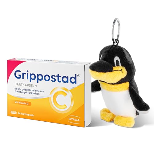 Grippostad C Hartkapseln + Pinguin (Bundle) zur schnellen Linderung von Reizhusten Schnupfen Kopf- und Gliederschmerzen und Fieber bei Erkältung und grippalen Infekten 1 x 24 Stück