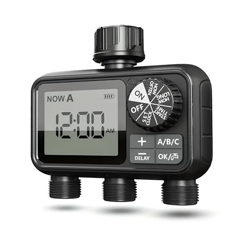 Image of LABART Sprinkler Timer, 3 Outlets Programmable Water Timer with Brass Inlet for Garden Hose, Outdoor Hose Timer with Rain Delay /Manual /Automatic Watering System, Digital Irrigation Timer for Yard /Lawn