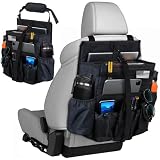 Front & Seat back organizer with dedicated tablet and 15.6 IN laptop storage stabilizers external stabilizing side straps soft adjustable shoulder straps hardened buckle Universal fits for Most of Car