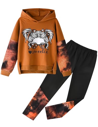 Image of Gaupafmb Girls Clothes Cool Girl Print Tie Dye Hoodie Pullover Sweatshirt Leggings 2PC Outfits