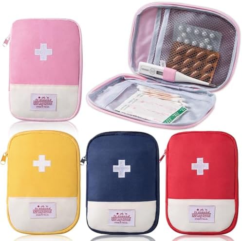Coztie Medikamententasche, 4 Stück Reiseapotheke Tasche, Mini Erste Hilfe Tasche Leer, Medizin Aufbewahrungstasche, Tragbar für Zuhause, Schule, Büro, Outdoor, Reisen, 4 Farben