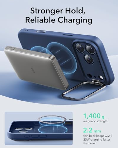 Image of ESR Silicone Case for iPhone 17, Built-in Camera Stash Stand Compatible with MagSafe, Military-Grade Drop Protection Magnetic Phone Case for iPhone 17, Cloud Series, Navy Blue
